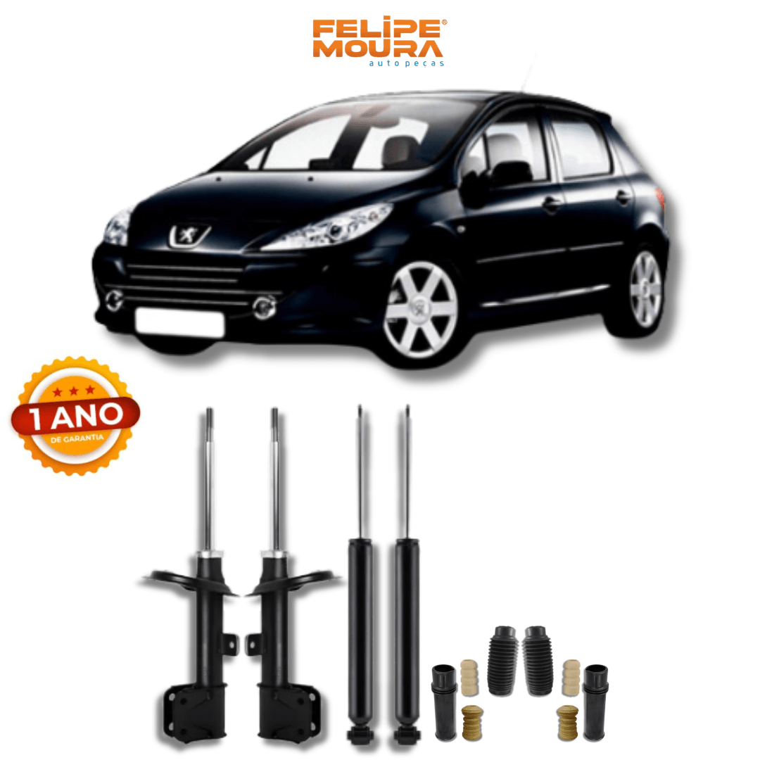 Kit Completo de Amortecedores Dianteiros e Traseiros com Kits de Batentes e Guarda-Pó Peugeot 307 2002 Até 2012 - Remanufaturado - Felipe Moura Auto Peças