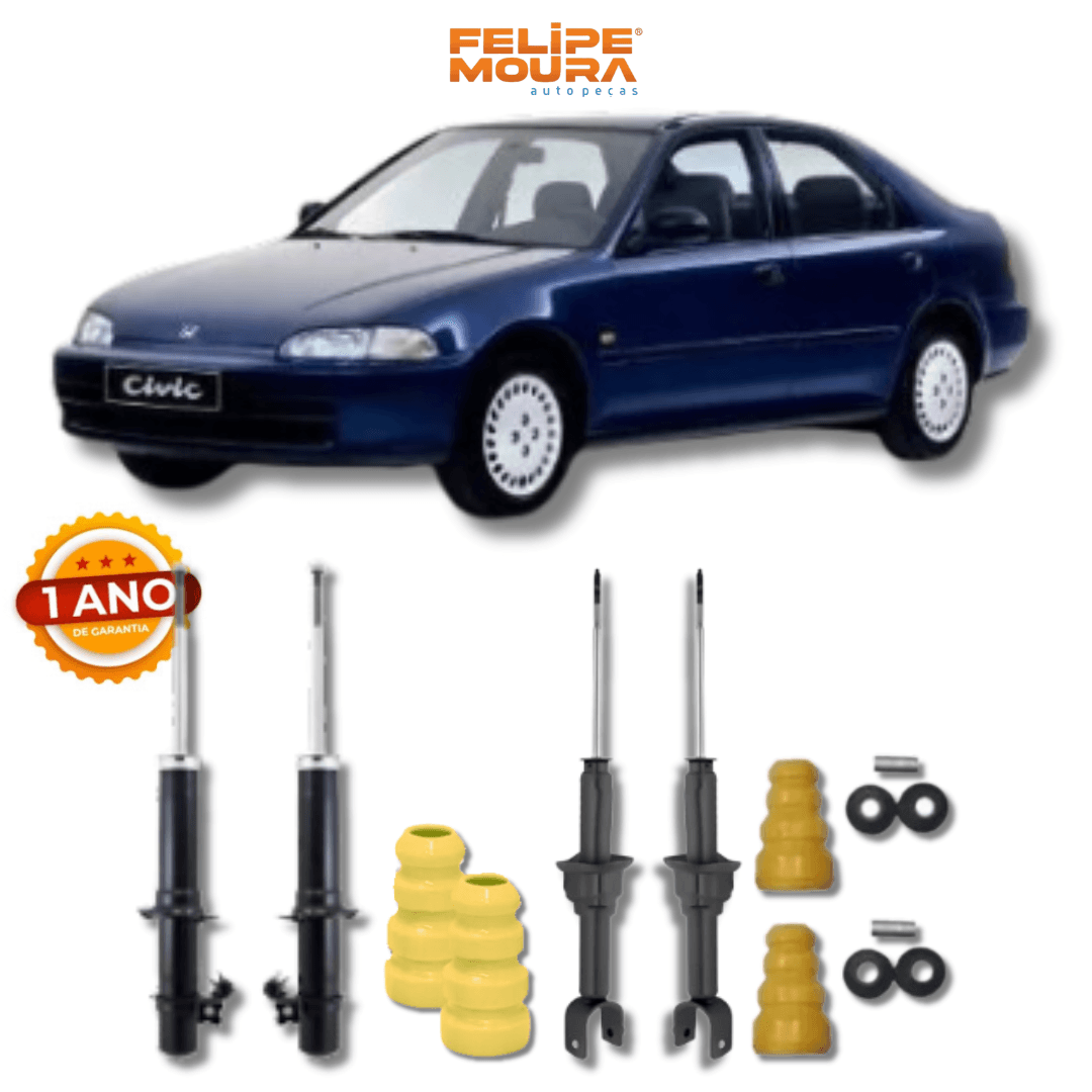 Kit Completo de Amortecedores Dianteiros e Traseiros com Acessórios Honda Civic 1992 Até 2000 - Remanufaturado - Felipe Moura Auto Peças