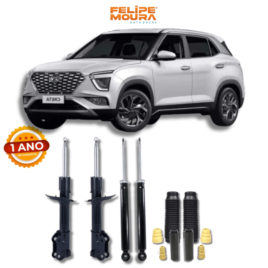 Kit Completo Amortecedores Dianteiros e Traseiros com Batentes e Guarda-Pó Hyundai Creta 2015 Até 2024 - Remanufaturado - Felipe Moura Auto Peças