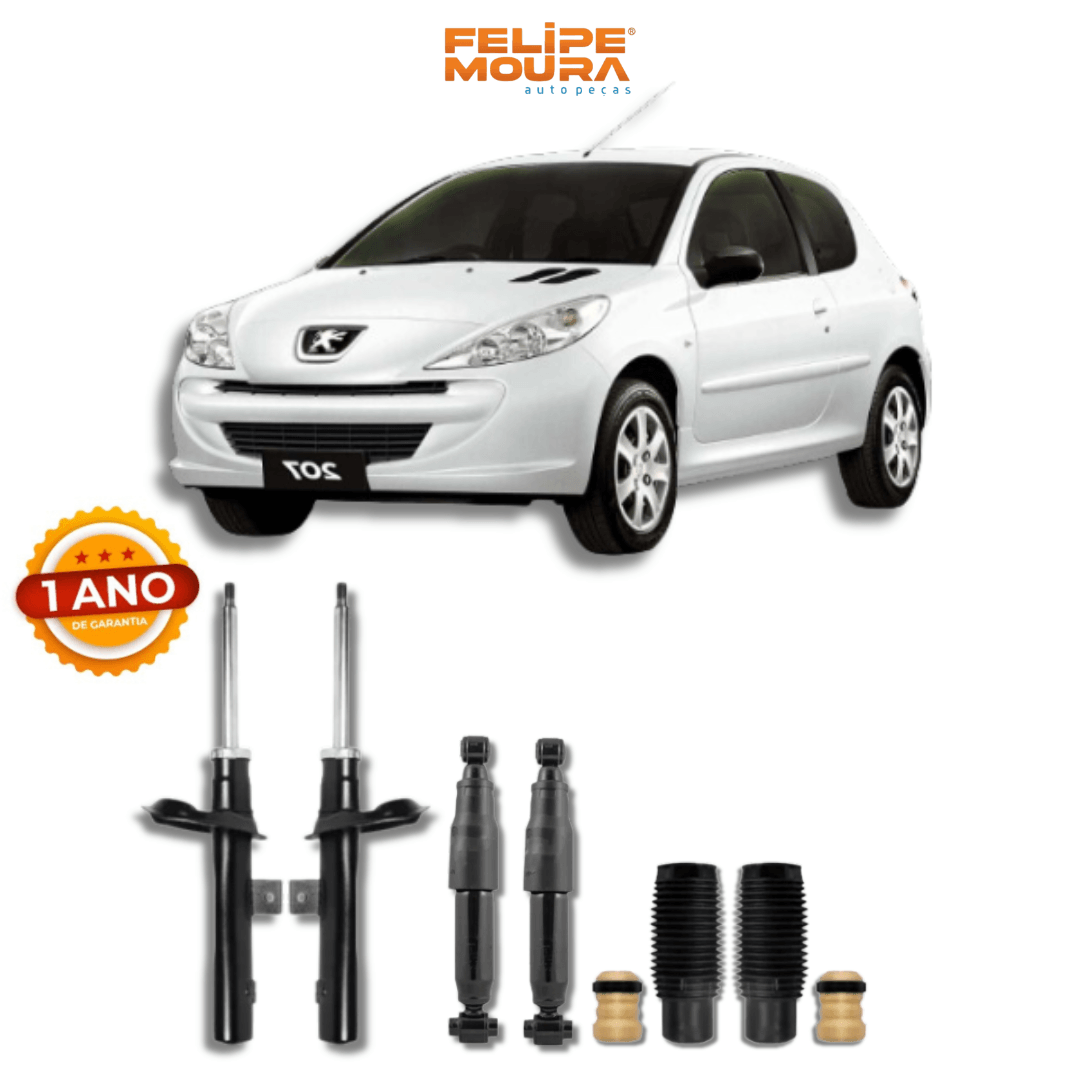 Kit Completo de Amortecedores Dianteiros e Traseiros com Kits de Batentes e Guarda-Pó Peugeot 207 2006 Até 2014 - Remanufaturado - Felipe Moura Auto Peças
