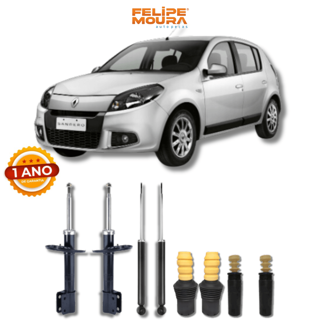 Kit Completo de Amortecedores Dianteiros e Traseiros com Kits de Batentes e Guarda-Pó Logan/Sandero 2014 Até 2019 - Remanufaturado - Felipe Moura Auto Peças