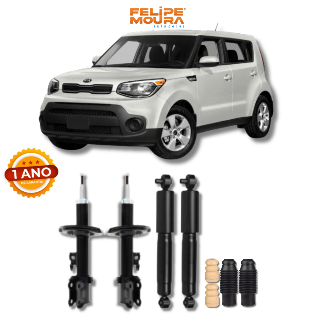 Kit Completo de Amortecedores Dianteiros e Traseiros com Kits de Batentes e Guarda-Pó Kia Soul 2008 Até 2020 - Remanufaturado - Felipe Moura Auto Peças