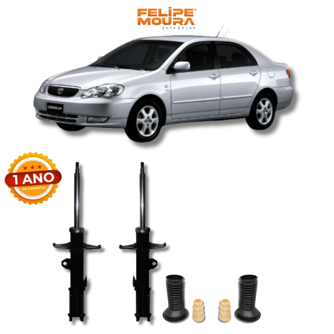 Amortecedores Dianteiros com Kit de Batentes e Guarda-Pó Toyota Corolla 2003 Até 2008 - Remanufaturado - Felipe Moura Auto Peças