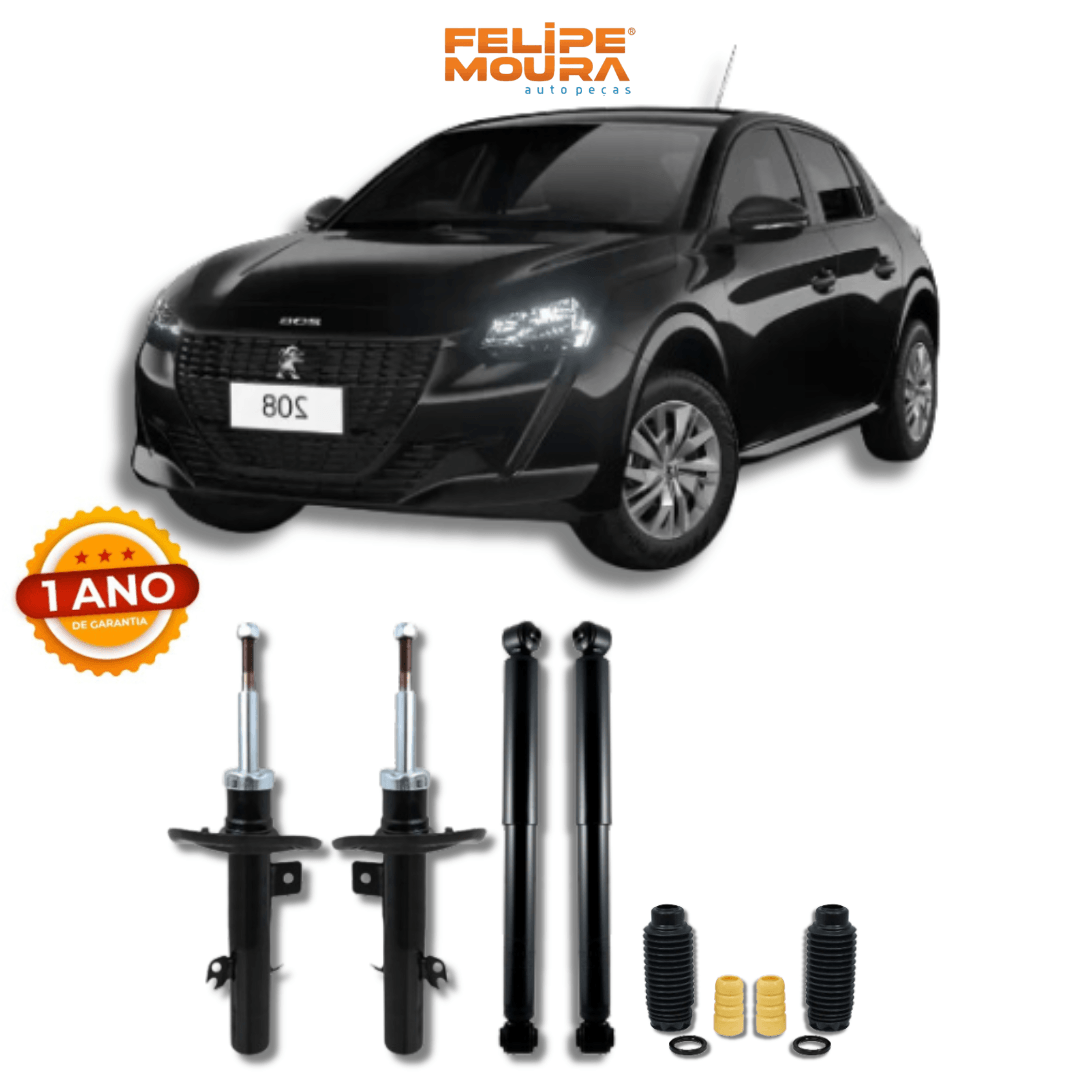 Kit Completo de Amortecedores Dianteiros e Traseiros com Kits de Batentes e Guarda-Pó Peugeot 208 2008 Até 2015 - Remanufaturado - Felipe Moura Auto Peças