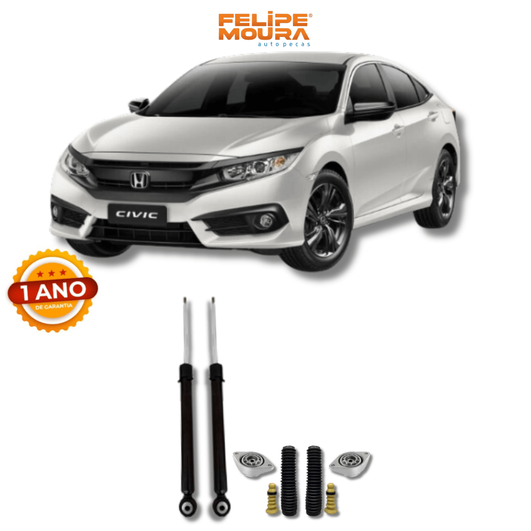 Amortecedores Traseiros com Kits de Batentes e Guarda-Pó Honda Civic G-10 2017 até 2021 - Remanufaturado - Felipe Moura Auto Peças