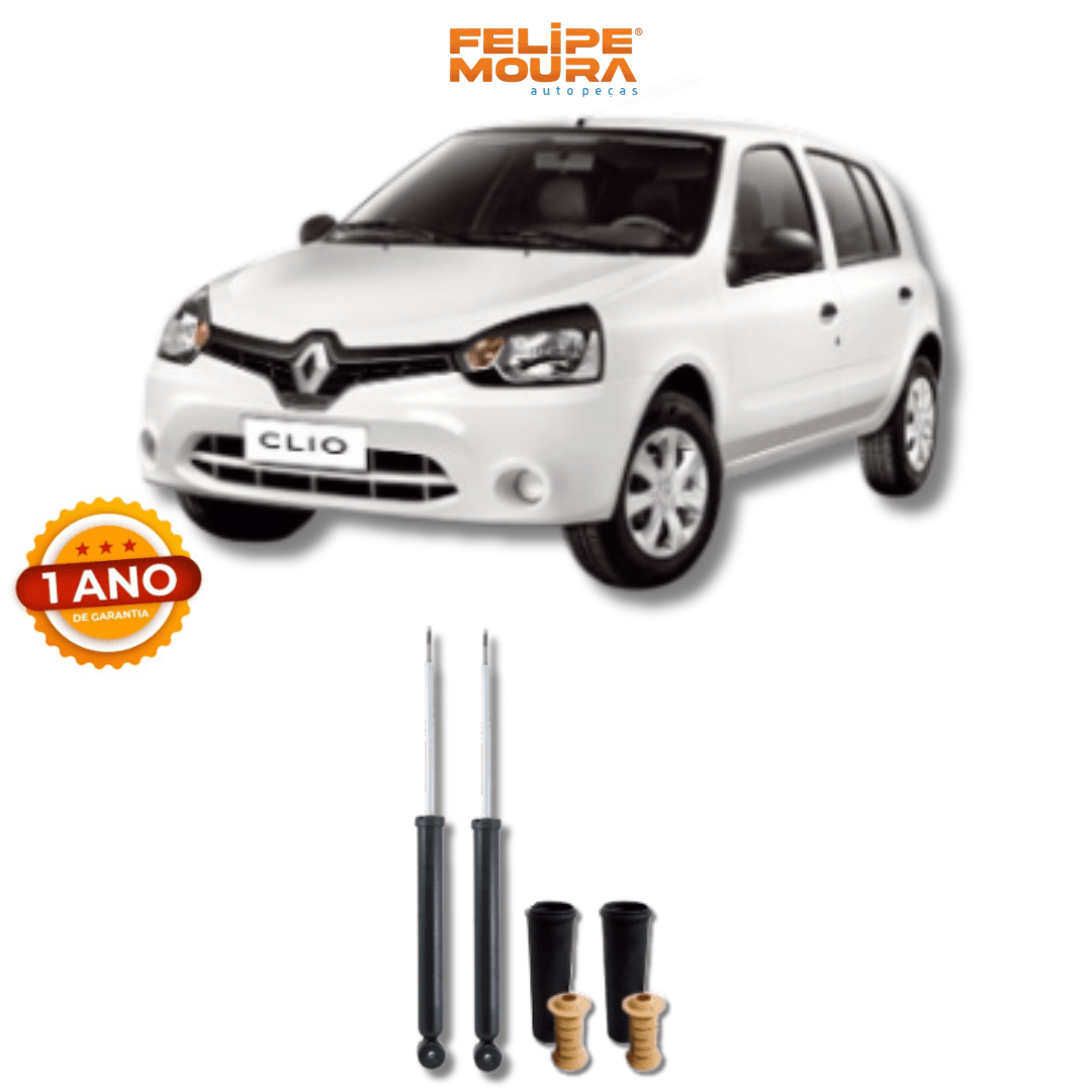 Amortecedores Traseiros Renault Clio Pé Inclinado 2013 Até 2016 com Kit de Batentes e Guarda-Pó - Remanufaturado - Felipe Moura Auto Peças