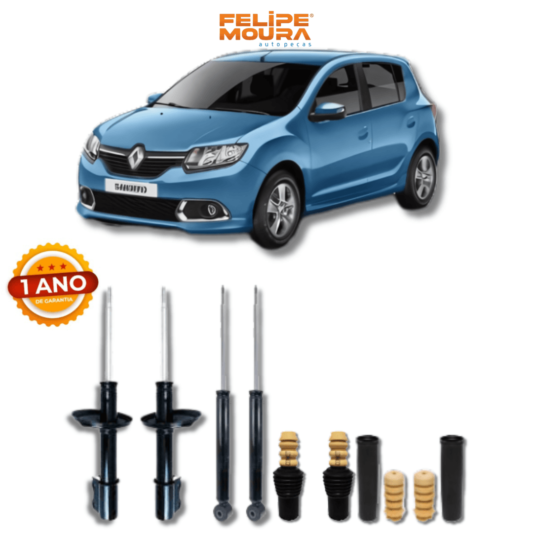 Kit Completo de Amortecedores Dianteiros e Traseiros Logan/Sandero Stepway 2007 Até 2013 com Kit de Batentes e Guarda-Pó - Remanufaturado - Felipe Moura Auto Peças