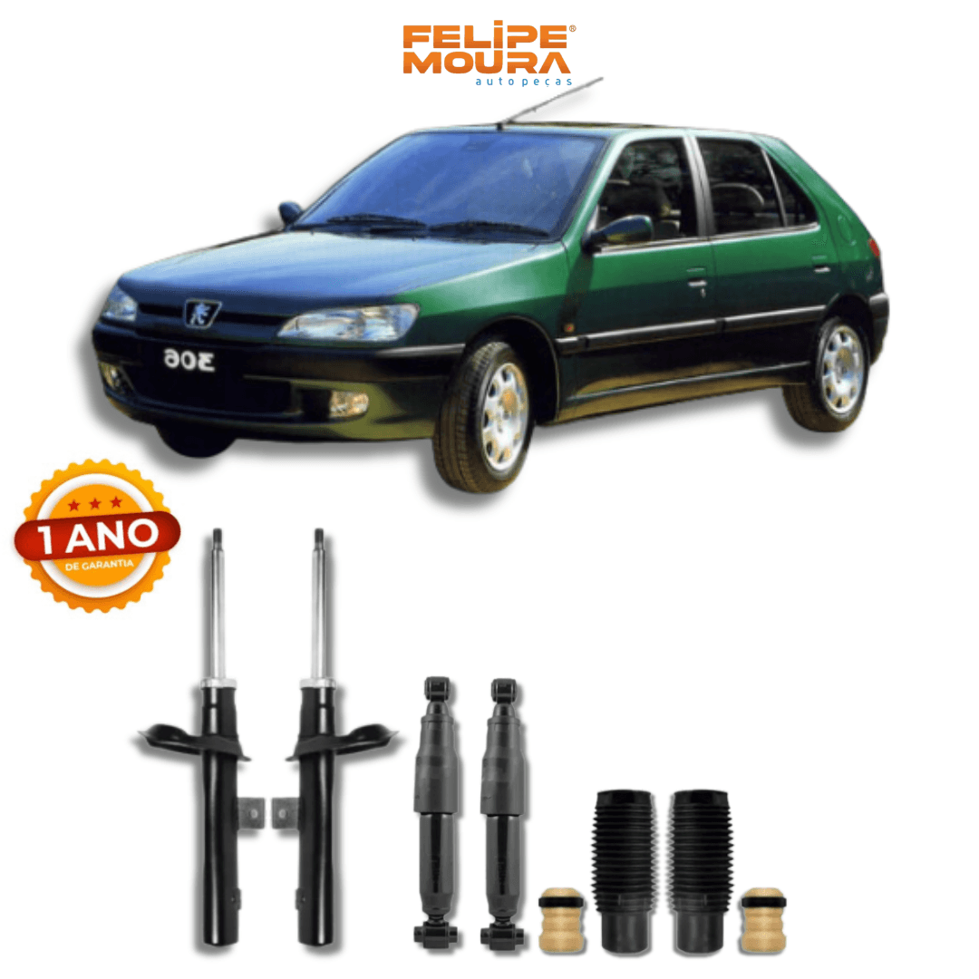 Kit Completo de Amortecedores Dianteiros e Traseiros com Kits de Batentes e Guarda-Pó Peugeot 306 1997 Até 2000 - Remanufaturado - Felipe Moura Auto Peças