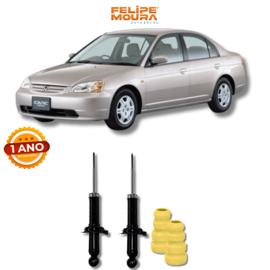 Amortecedores Traseiros com Kits de Batentes e Guarda-Pó Honda Civic 2001 Até 2005 - Remanufaturado - Felipe Moura Auto Peças