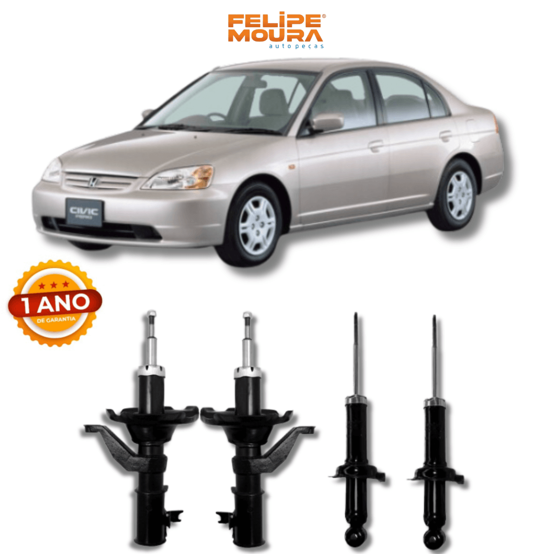 Kit Amortecedores Dianteiros e Traseiros Honda Civic 2001 Até 2005 - Remanufaturado - Felipe Moura Auto Peças