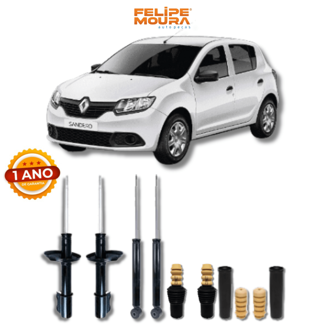 Kit Completo de Amortecedores Dianteiros e Traseiros com Kits de Batentes e Guarda-Pó Logan/Sandero 2007 Até 2013 - Remanufaturado - Felipe Moura Auto Peças