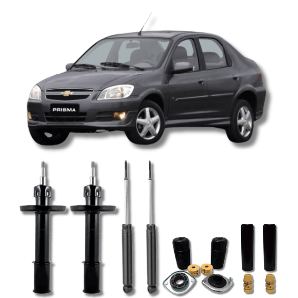 Kit Completo de Amortecedores Dianteiros e Traseiros Prisma 2006 Até 2012 com Kits de Batentes e Guarda-Pó - Remanufaturado - Felipe Moura Auto Peças