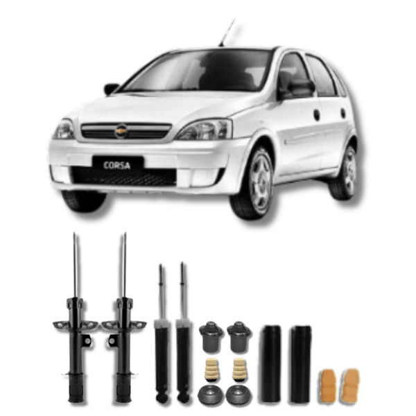 Kit Completo de Amortecedores Dianteiros e Traseiros Corsa Joy / Moderno 2006 Até 2014 com Kits de Batentes e Guarda-Pó - Remanufaturado - Felipe Moura Auto Peças