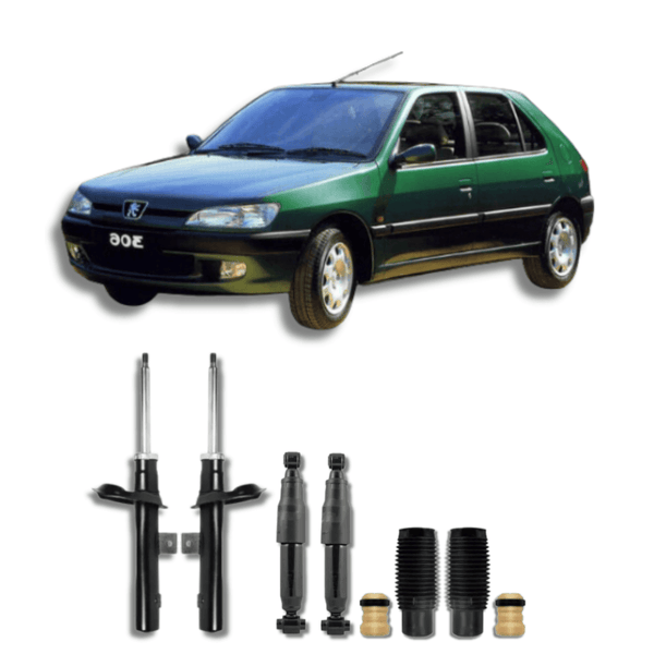 Kit Completo de Amortecedores Dianteiros e Traseiros com Kits de Batentes e Guarda-Pó Peugeot 306 1997 Até 2000 - Remanufaturado - Felipe Moura Auto Peças