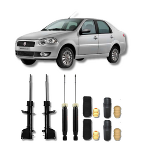 Kit Completo Amortecedores Dianteiros e Traseiros Siena 1997 Até 2011 com Kit de Batentes e Guarda-Pó - Remanufaturado