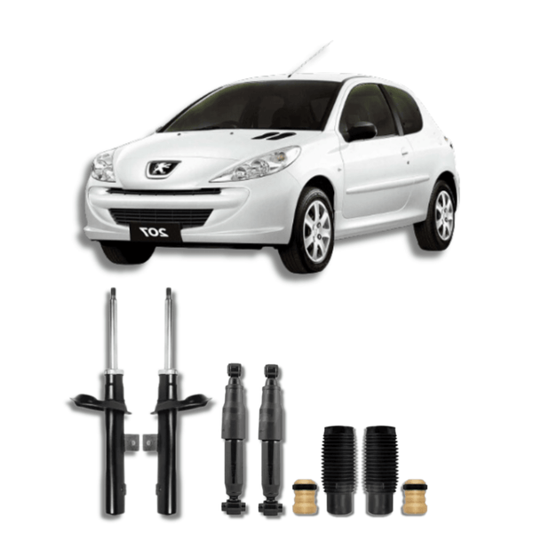 Kit Completo de Amortecedores Dianteiros e Traseiros com Kits de Batentes e Guarda-Pó Peugeot 207 2006 Até 2014 - Remanufaturado - Felipe Moura Auto Peças