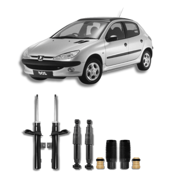 Kit Completo de Amortecedores Dianteiros e Traseiros com Kits de Batentes e Guarda-Pó Peugeot 206 1998 Até 2016 - Remanufaturado - Felipe Moura Auto Peças