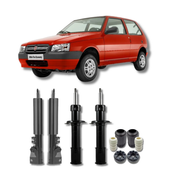 Kit Completo de Amortecedores Dianteiros e Traseiros com Kits de Batentes e Guarda-Pó Fiat Uno Antigo até 1990/Mille até 1994 - Remanufaturado - Felipe Moura Auto Peças