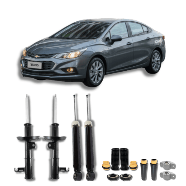 Kit Completo de Amortecedores Dianteiros e Traseiros Cruze LT/LTZ 2011 Até 2016 com Kits de Batentes e Guarda-Pó - Remanufaturado - Felipe Moura Auto Peças