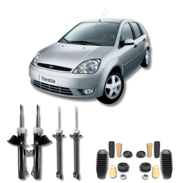 Kit Completo de Amortecedores Dianteiros e Traseiros com Kits de Batentes e Guarda-Pó Ford Fiesta Antigo/Ká/Courier até 2001 - Remanufaturado - Felipe Moura Auto Peças