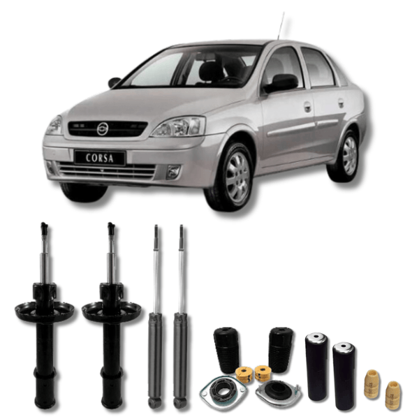 Kit Completo de Amortecedores Dianteiros e Traseiros Corsa Sedan 1997 Até 2005 com Kits de Batentes e Guarda-Pó - Remanufaturado - Felipe Moura Auto Peças