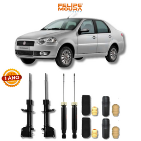Kit Completo Amortecedores Dianteiros e Traseiros Siena 1997 Até 2011 com Kit de Batentes e Guarda-Pó - Remanufaturado