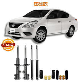 Kit Completo de Amortecedores Dianteiros e Traseiros com Kits de Batentes e Guarda-Pó Nissan Versa/March 2014 até 2020 - Remanufaturado - Felipe Moura Auto Peças