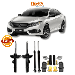 Kit Completo Amortecedores Dianteiros e Traseiros com Batentes e Guarda-Pó Honda Civic G-10 2017 até 2021 - Remanufaturado - Felipe Moura Auto Peças
