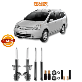 Kit Completo de Amortecedores Dianteiros e Traseiros com Kits de Batentes e Guarda-Pó Nissan Livina 2006 Até 2015 - Remanufaturado - Felipe Moura Auto Peças