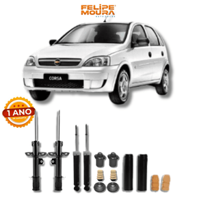 Kit Completo de Amortecedores Dianteiros e Traseiros Corsa Joy / Moderno 2006 Até 2014 com Kits de Batentes e Guarda-Pó - Remanufaturado - Felipe Moura Auto Peças