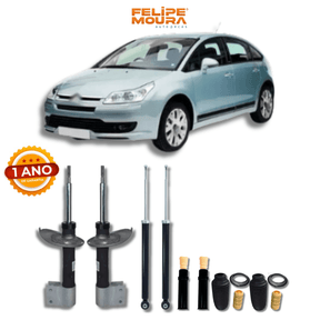 Kit Completo de Amortecedores Dianteiros e Traseiros com Kits de Batentes e Guarda-Pó Citroën C4 2008 até 2020 - Remanufaturado - Felipe Moura Auto Peças