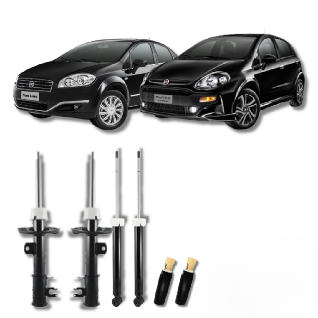 Kit Completo de Amortecedores Dianteiros e Traseiros com Kits de Batentes e Guarda-Pó Punto/Linea 2009 Até 2017 - Remanufaturado