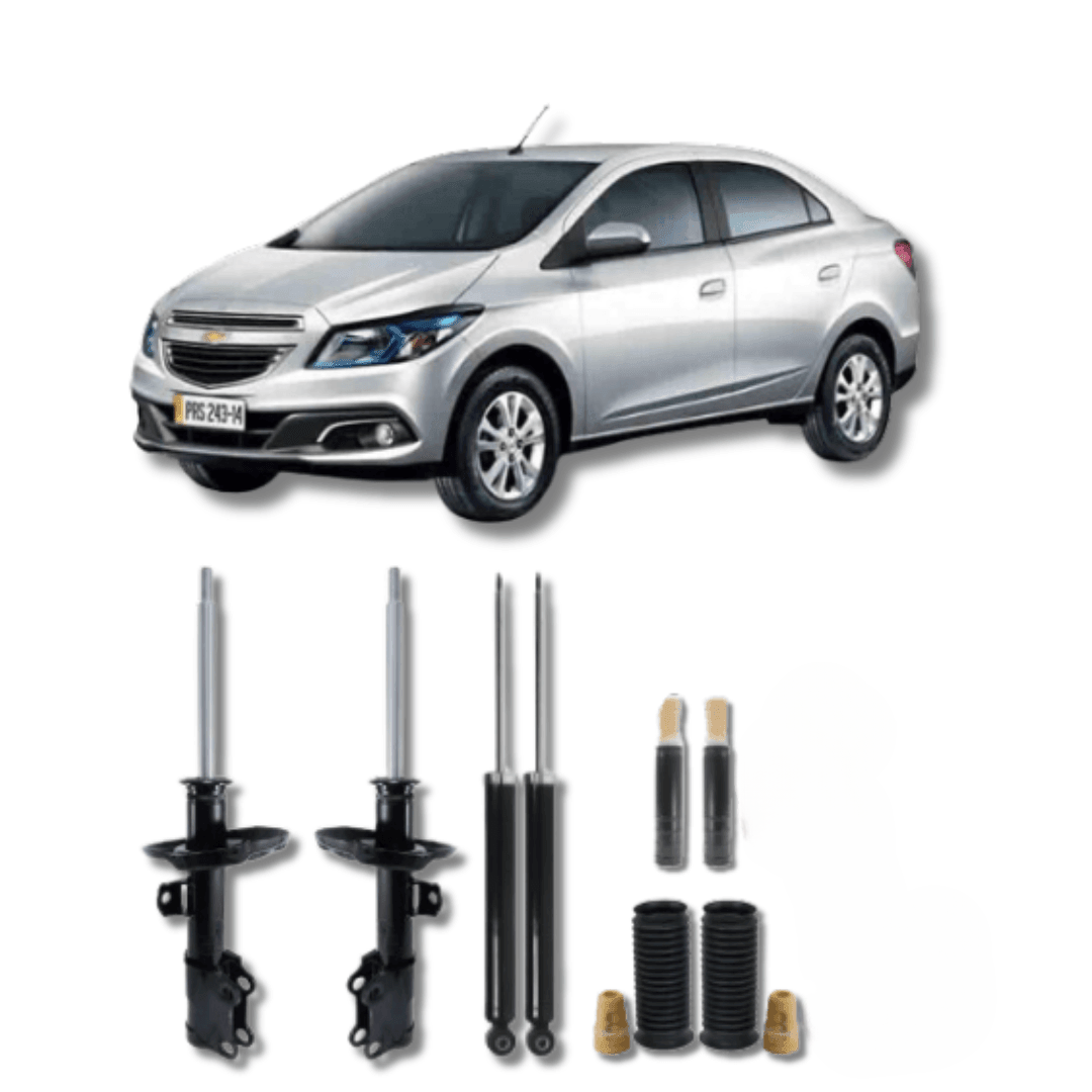 Kit Completo de Amortecedores Dianteiros e Traseiros Prisma 2013 Até 2018 com Kits de Batentes e Guarda-Pó - Remanufaturado