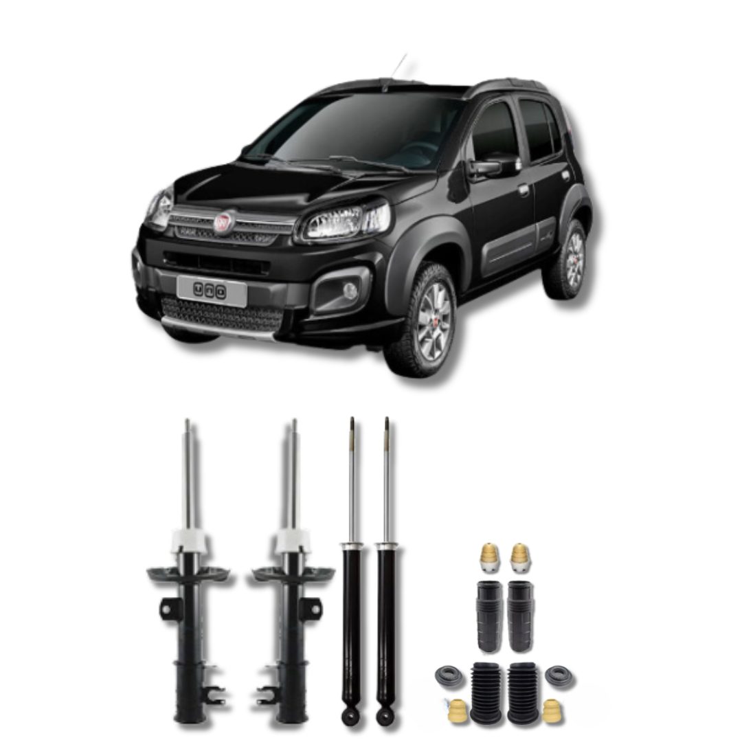 Kit Completo de Amortecedores Dianteiros e Traseiros com Kits de Batentes e Guarda-Pó Novo Uno Way 2014 Até 2021 - Remanufaturado