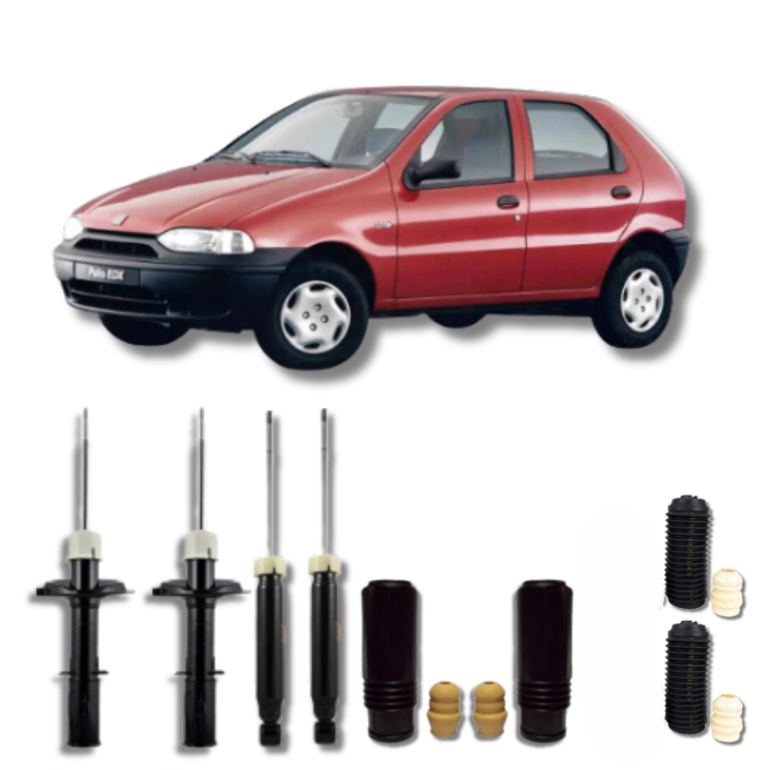 Kit Completo de Amortecedores Dianteiros e Traseiros com Kits de Batentes e Guarda-Pó Fiat Palio Antigo 1996 até 2000 - Remanufaturado