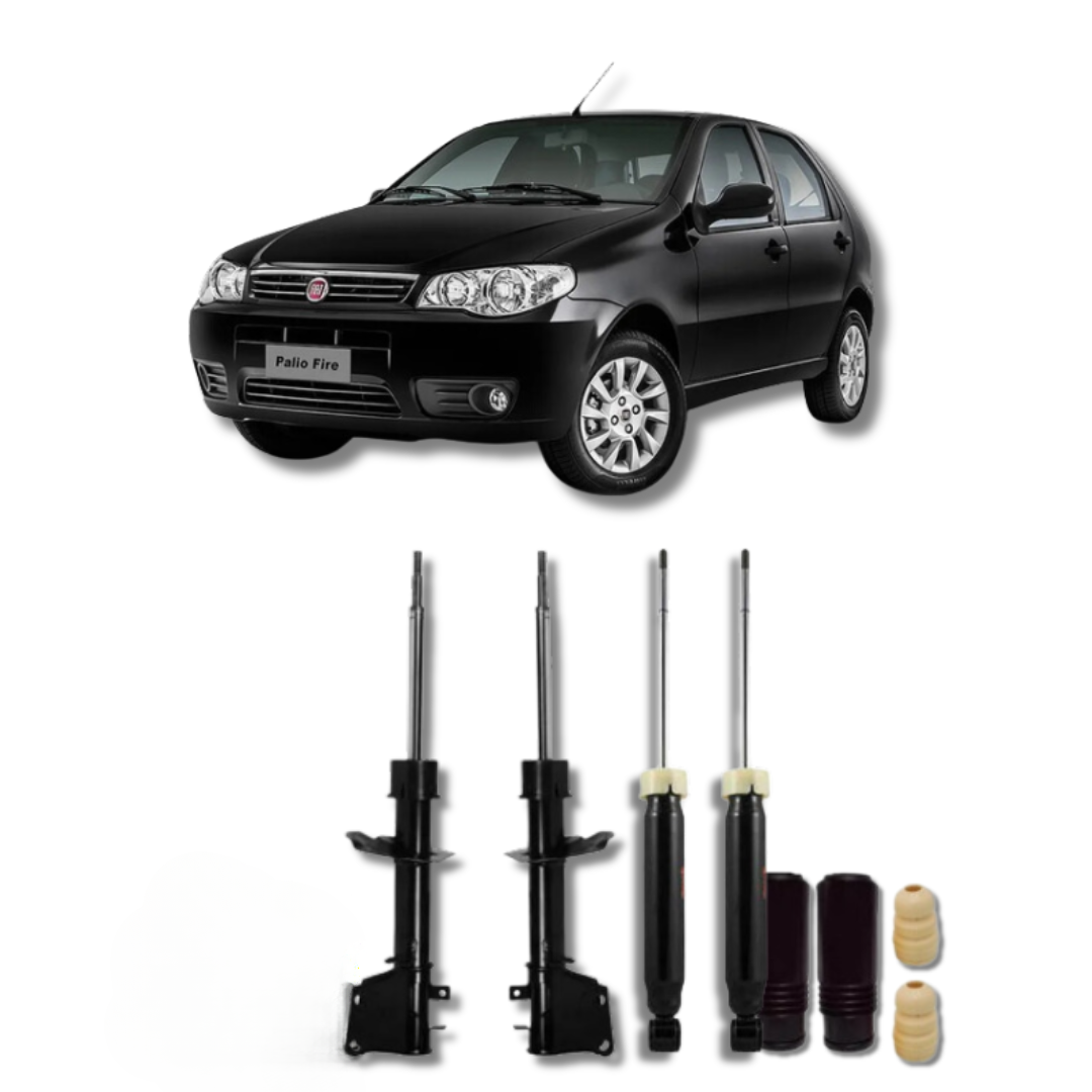Kit Completo de Amortecedores Dianteiros e Traseiros com Kits de Batentes e Guarda-Pó Fiat Palio Fire 2001 até 2017 - Remanufaturado