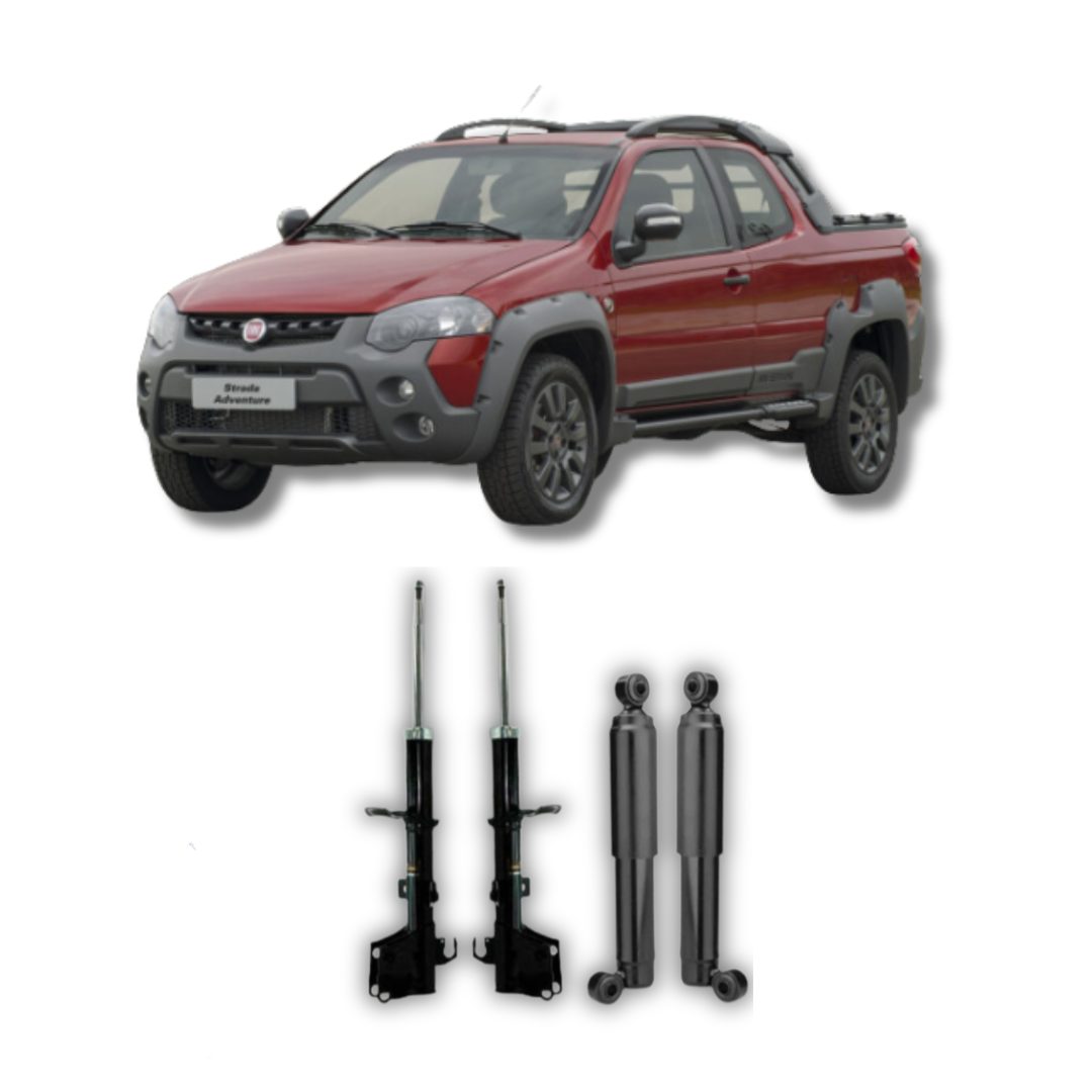 Kit Completo de Amortecedores Dianteiros e Traseiros com Kits de Batentes e Guarda-Pó Fiat Strada Locker 2008 Até 2017 - Remanufaturado