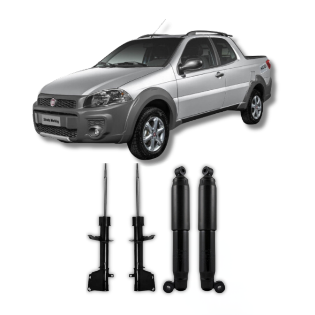 Kit Completo de Amortecedores Dianteiros e Traseiros com Kits de Batentes e Guarda-Pó Fiat Strada Fire 2002 Até 2017 - Remanufaturado