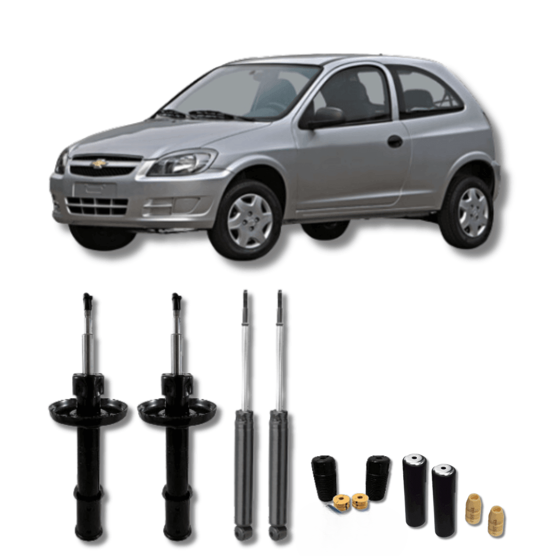Kit Completo de Amortecedores Dianteiros e Traseiros Corsa Celta 2000 Até 2015 com Kits de Batentes e Guarda-Pó - Remanufaturado