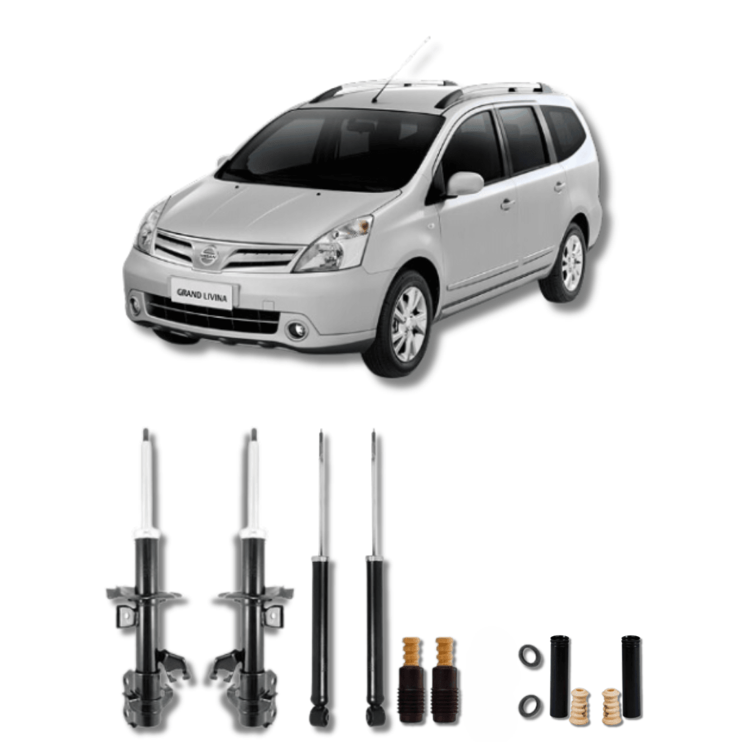 Kit Completo de Amortecedores Dianteiros e Traseiros com Kits de Batentes e Guarda-Pó Nissan Livina 2006 Até 2015 - Remanufaturado