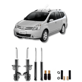 Kit Completo de Amortecedores Dianteiros e Traseiros com Kits de Batentes e Guarda-Pó Nissan Livina 2006 Até 2015 - Remanufaturado