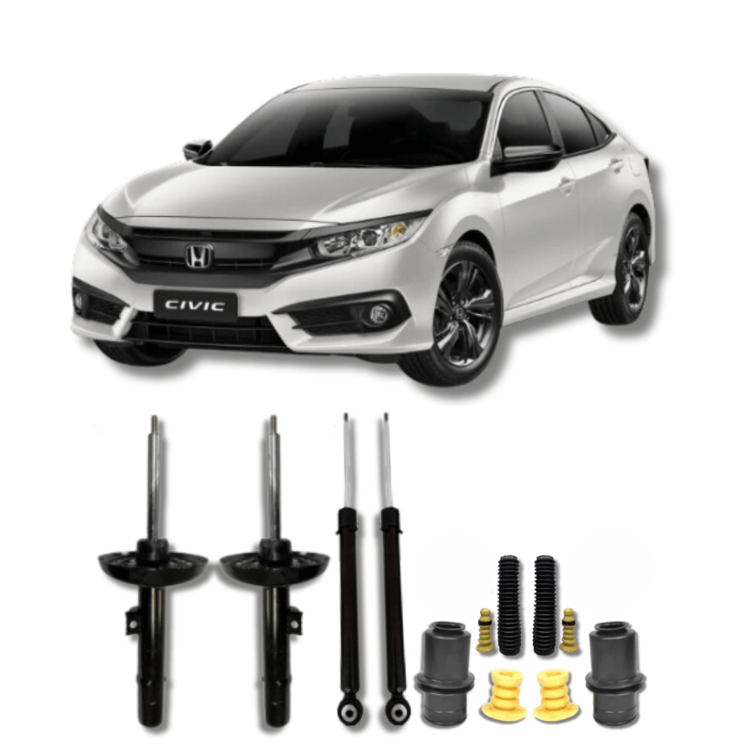 Kit Completo Amortecedores Dianteiros e Traseiros com Batentes e Guarda-Pó Honda Civic G-10 2017 até 2021 - Remanufaturado