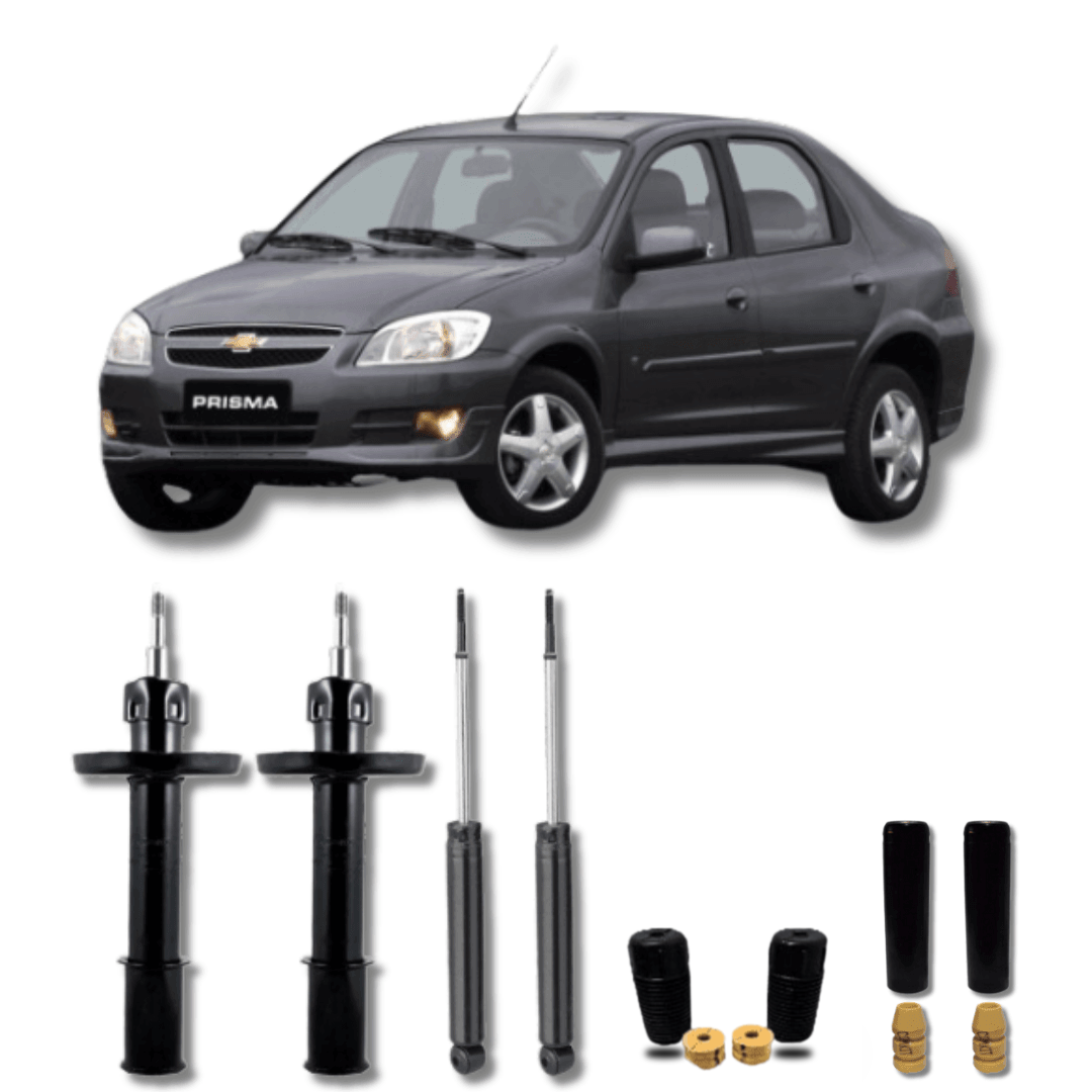 Kit Completo de Amortecedores Dianteiros e Traseiros Prisma 2006 Até 2012 com Kits de Batentes e Guarda-Pó - Remanufaturado