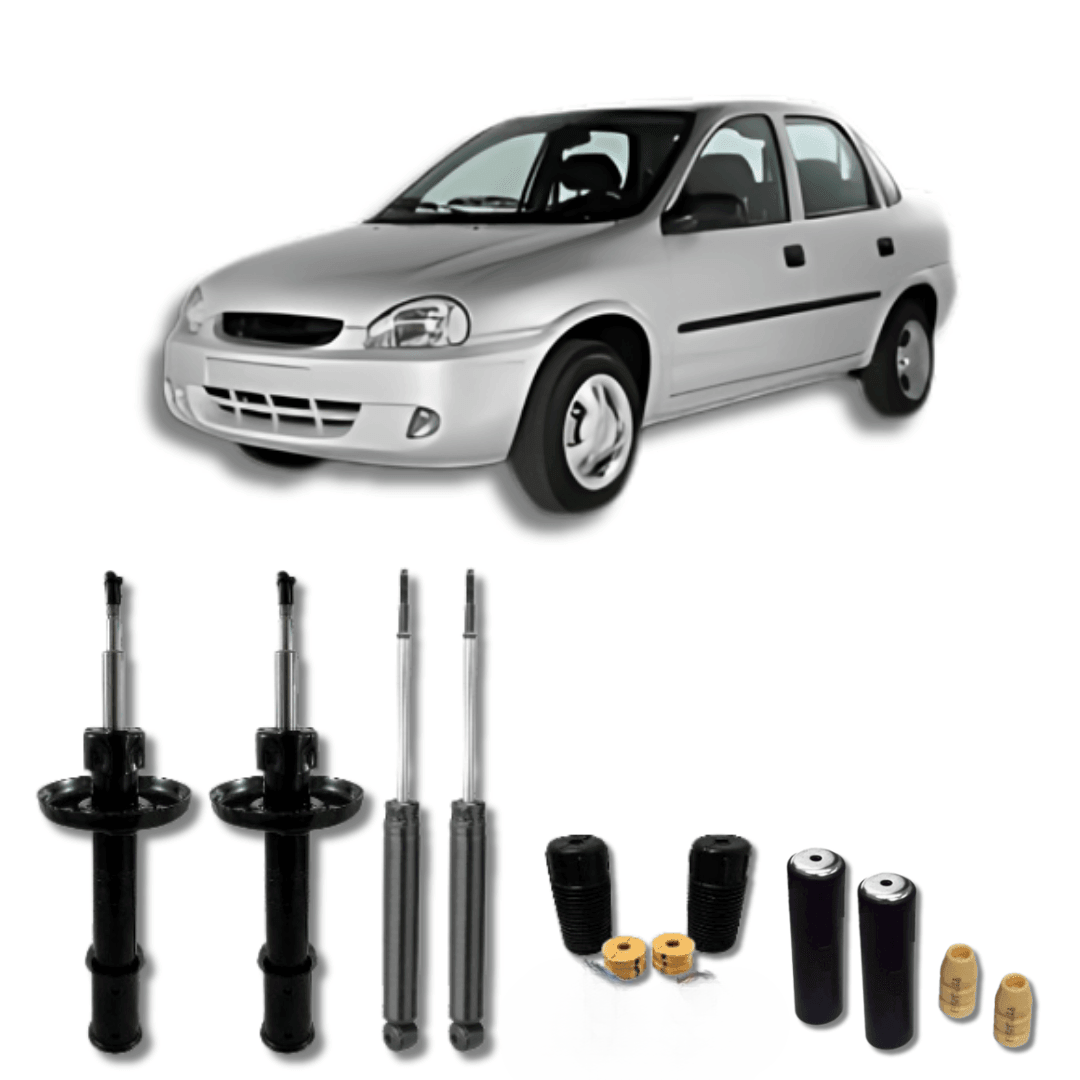 Kit Completo de Amortecedores Dianteiros e Traseiros Corsa Classic 1995 Até 2016 com Kits de Batentes e Guarda-Pó - Remanufaturado