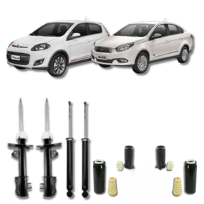 Kit Completo de Amortecedores Dianteiros e Traseiros com Kits de Batentes e Guarda-Pó Novo Palio/Grand Siena 2012 Até 2021 - Remanufaturado