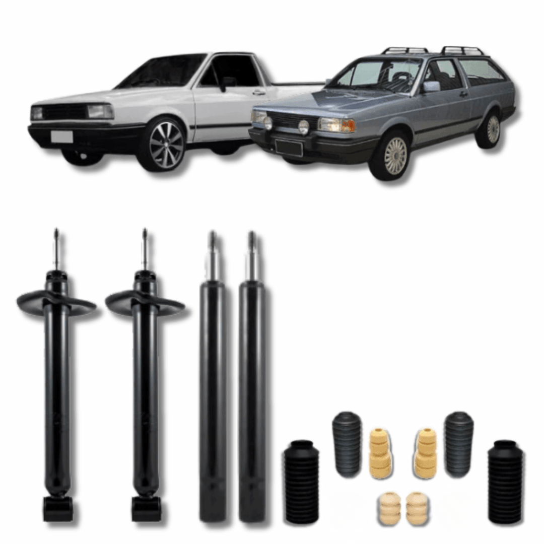 Kit Completo de Amortecedores Dianteiros e Traseiros com Kit de Batentes e Guarda-Pó Saveiro/Parati Antiga 1982 Até 1997 - Remanufaturado