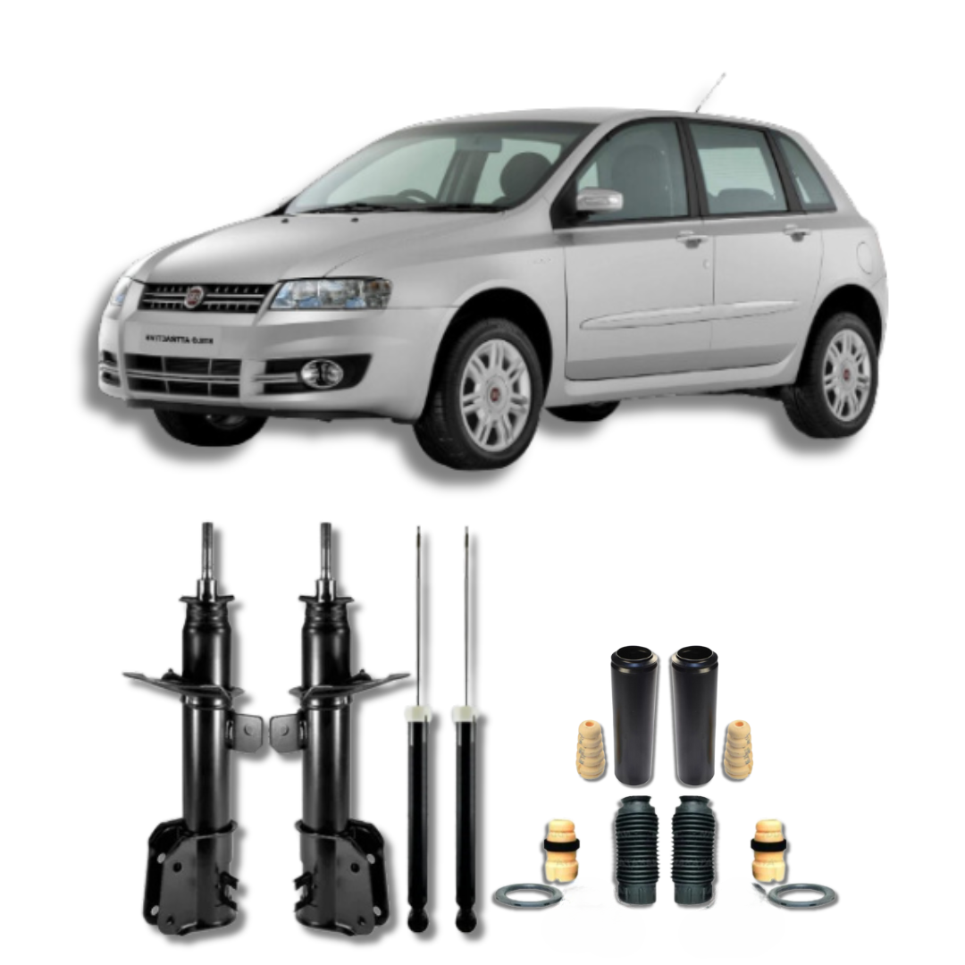 Kit Completo de Amortecedores Dianteiros e Traseiros com Kits de Batentes e Guarda-Pó Fiat Stilo 2002 Até 2010 - Remanufaturado
